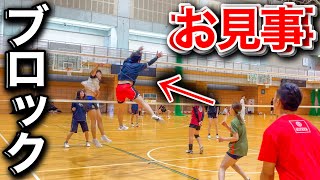 Volleyball match) I used my whole body to block the