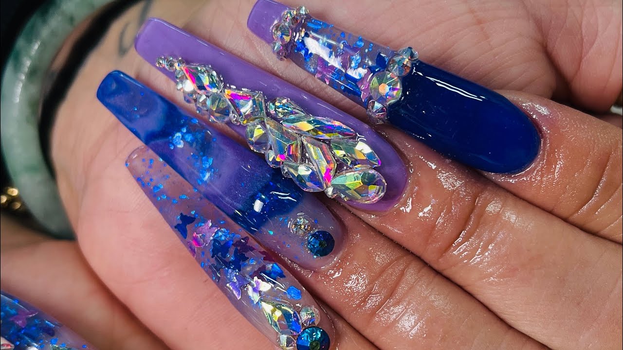 Watch me work | BLUE & LAVENDER BUTTERFLY NAILS | NAIL FORMS | XXL NAILS