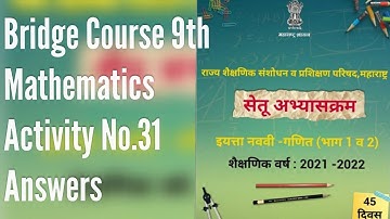 Bridge Course 9th Mathematics | Activity No.31 Answers | Day 31 | Bridge Course 9th Standard |