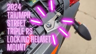 Locking Helmet Mount on a 2024 Triumph Street Triple RS 765 from @broguemotorcycles