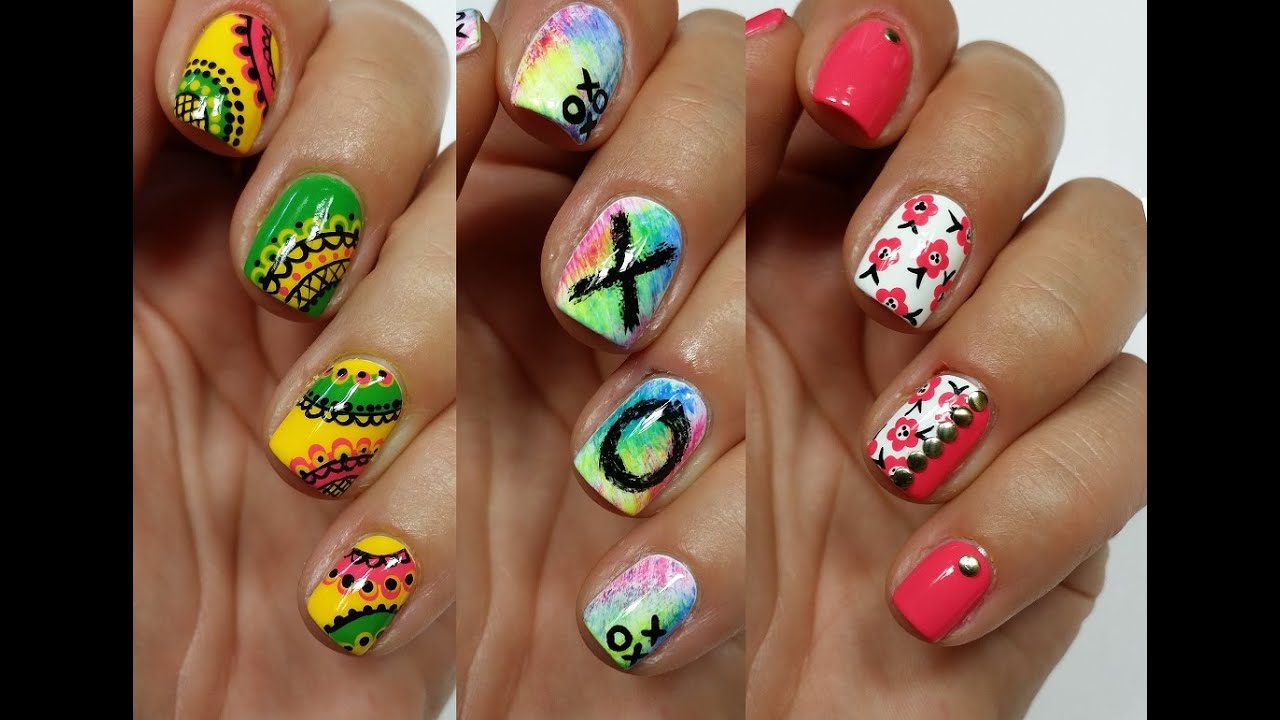 3 Easy Nail Art Designs for Short Nails Freehand #4 - YouTube