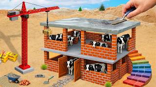 DIY Mini Tractor Builds a Strong 2-Story Multi-Compartment Brick Cow Barn 🐄 | Science Project