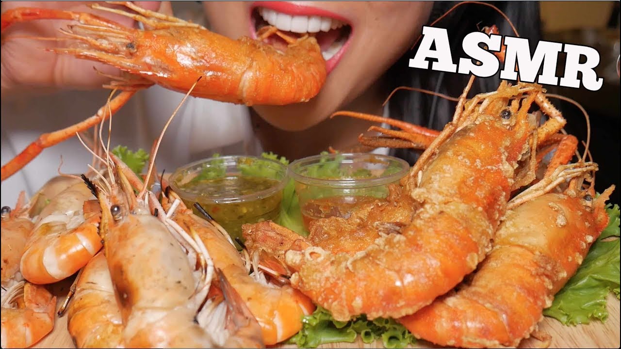 ASMR JUMBO DEEP FRIED BBQ TIGER PRAWNS (Eating Sounds) | SAS-ASMR