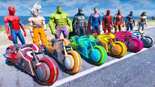 Spiderman Racing Motorcycles with Superheroes - Obstacles of Trees Above The Sky