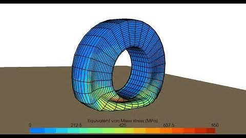 Finite element simulation of a flat tyre rolling onto a flat surface.