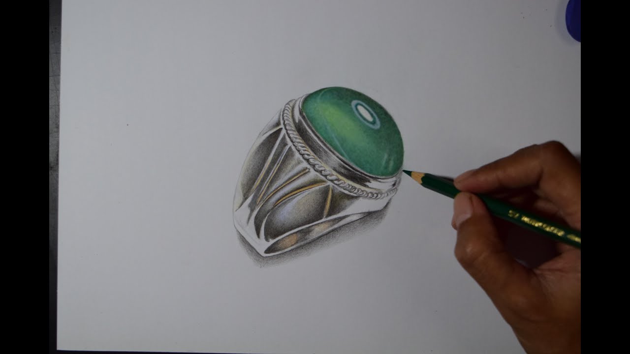 Menggambar cincin batu bacan hq ring silver dengan pencil warna