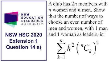 How to answer Q14 a) of the 2020 HSC Mathematics Extension 1 exam