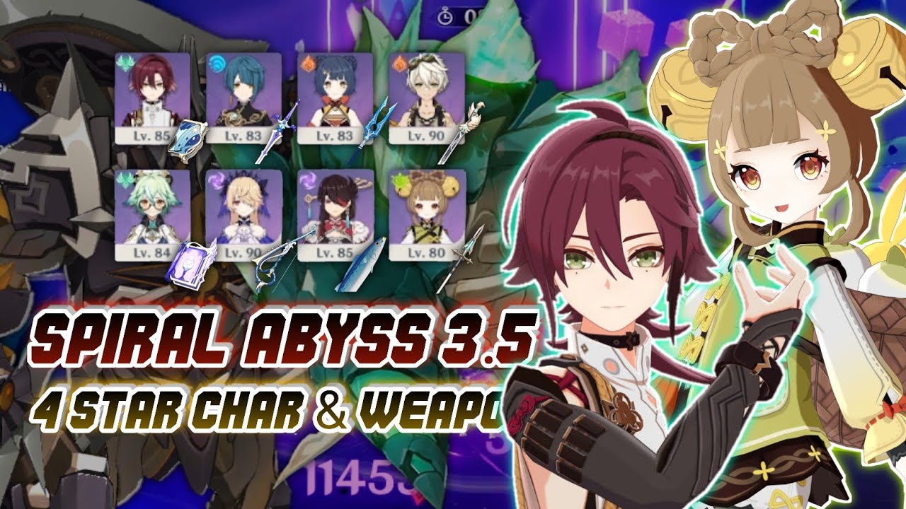 SPIRAL ABYSS 3.5 FLOOR 12 WITH F2P 4 STAR CHARACTER & 4 STAR WEAPON ONLY - GENSHIN IMPACT