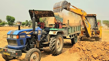 Kirloskar JCB Backhoe Machine Loading Mud into Trolly Eicher 380 Massey 241 & 1035 Tractor| jcb wala