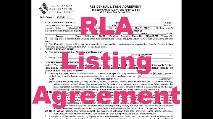 How To Complete - California Residential Listing Agreement - CAR Form RLA Tutorial