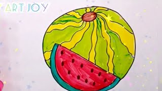 learn how to draw watermelon  تعلم كيف ترسم البطيخ #تعليم #drawing