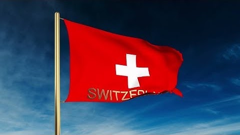 4K Switzerland flag slider style with title. Waving in the wind with cloud background animation