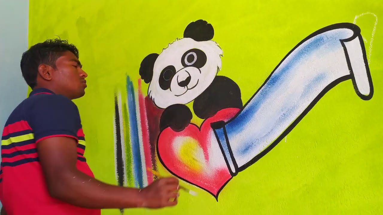 How To Draw Panda With Marriage Art /Wedding Art New Design /Cartoon  Marriage Wall Painting Dina Art - YouTube