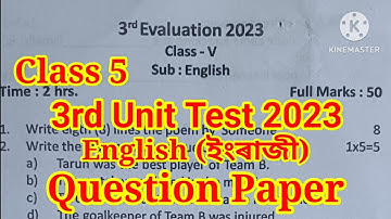 Class 5 3rd Unit Test 2023 English Question Paper Class 5 English Question Paper 2023