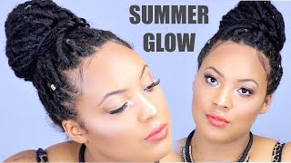 Get Ready With Me! ⇢  Quick SUMMER BRONZE GLOW + FAUX LOCKS BUN