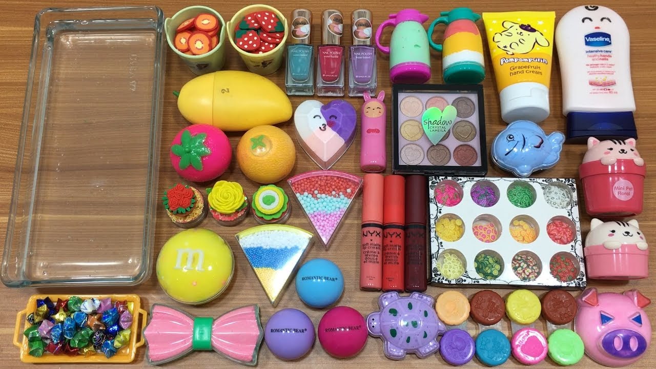 Mixing Random Things into Clear Slime #2 !!! Slimesmoothie Relaxing Satisfying Slime Videos