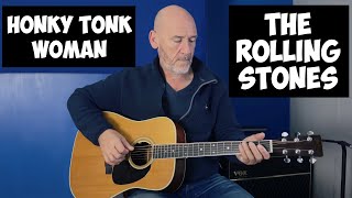 Video thumbnail of "How to play - Honky Tonk Woman - The Rolling Stones - Acoustic Guitar Lesson 2022"