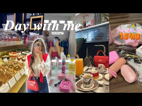 Spend the day with me 🎀🍓🥂|دوزوا النهار معايا🪴(going out☕️, haul TEMU🧡…)