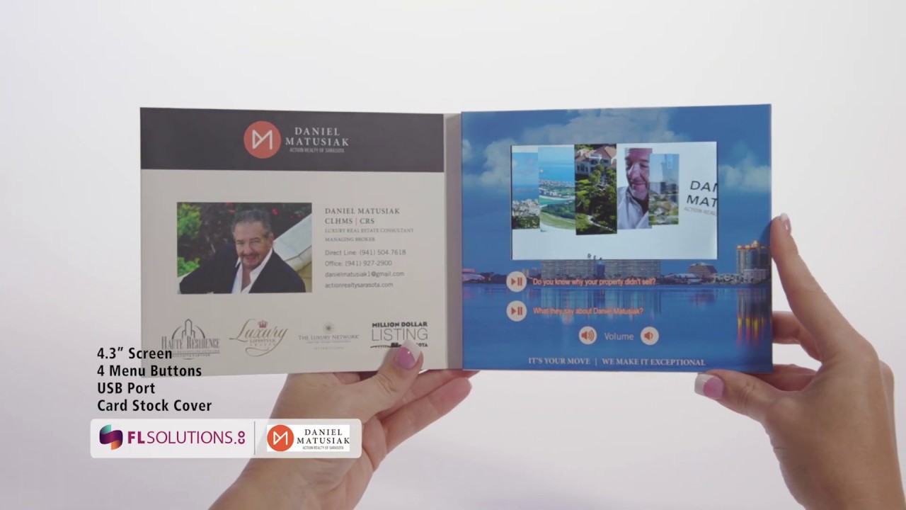 Video Brochure Marketing: 4.3" Screen, 4 Menu Buttons, Card Stock Cover - Product Example: Matusiak
