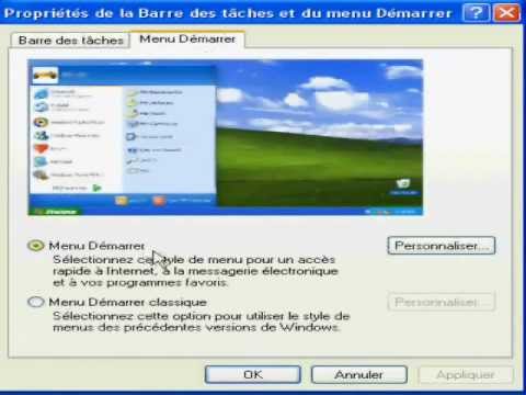 Windows XP Propriétés Barre des Taches et Menu Démarrer
