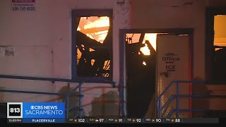 Crews expect fire at Marysville ice company building to burn for hours