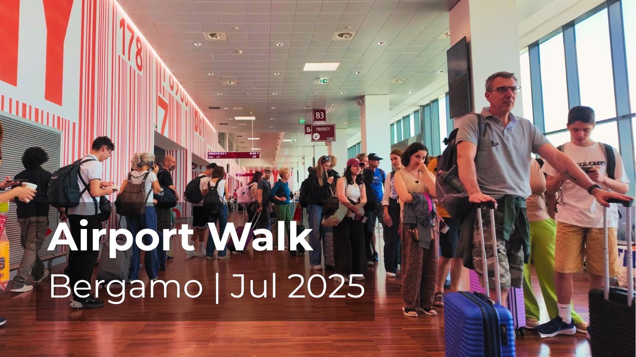🇮🇹 [4K] Bergamo Airport Walk | July 2025 | Real-Time Tour of Italy’s Budget Travel Hub