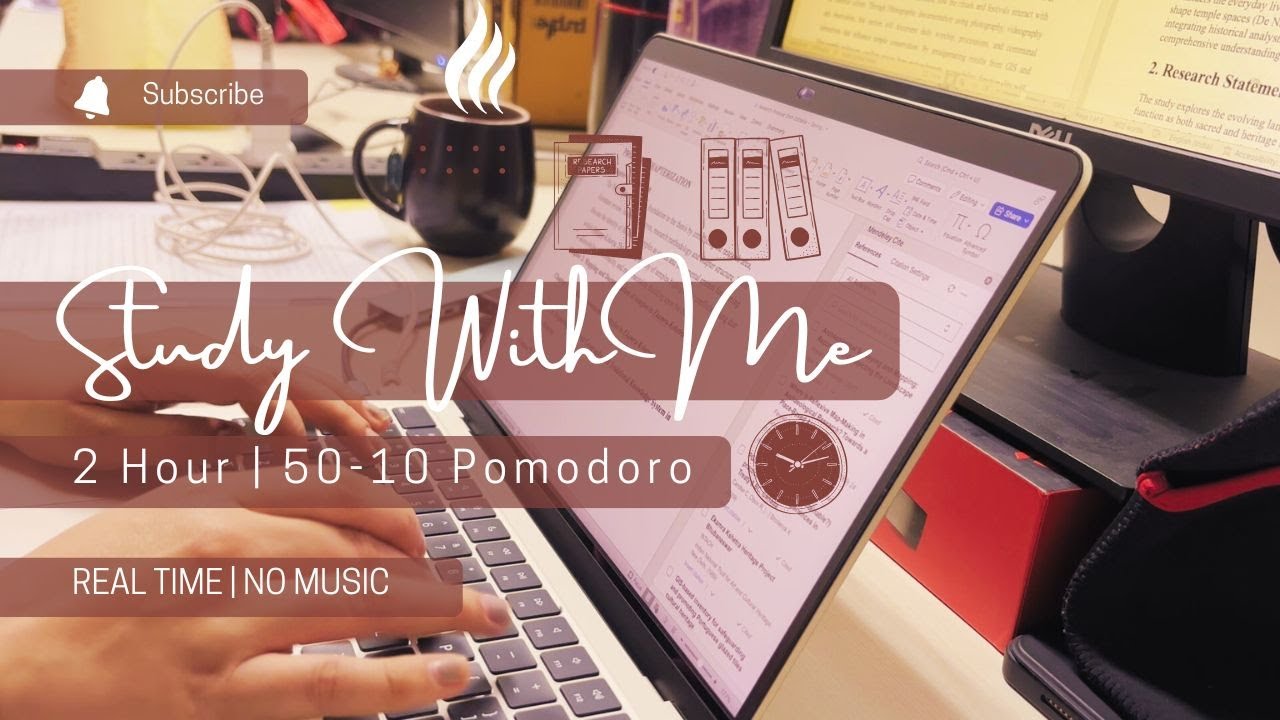 2 HOUR STUDY WITH ME | 50/10 POMODORO TIMER | NO MUSIC & KEYBOARD ...