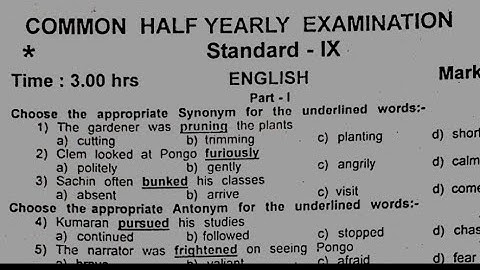 9th std english half yearly exam question paper | Model question paper 2025