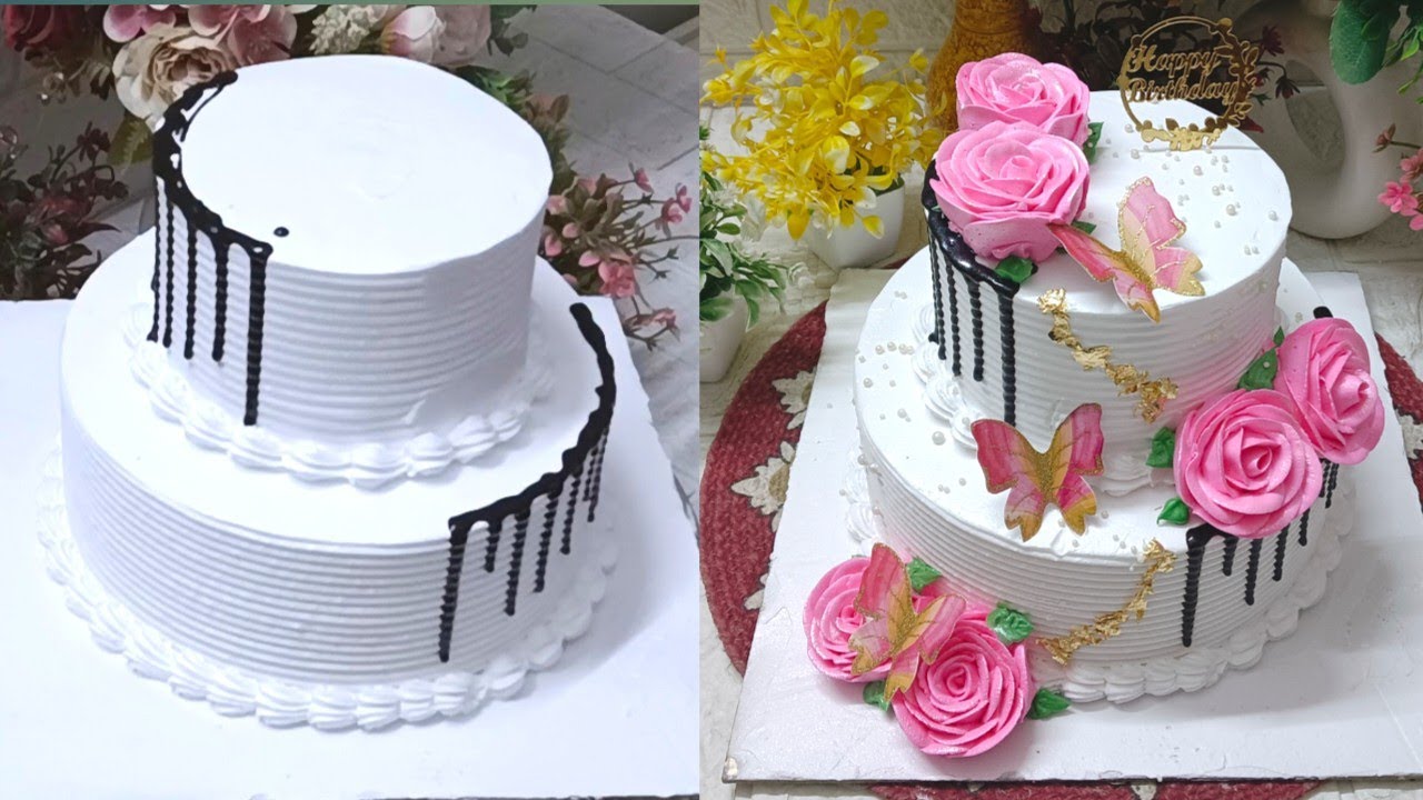 2 Kg Two Tier Birthday Cake 🎂 | New Trick For Cake Decoration | 2 Kg Two Tier Chocolate 🍫 Cake 🎂|
