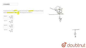 A simple pendulum of length `l` is connected to the ceiling of a vehicle that is moving down along a