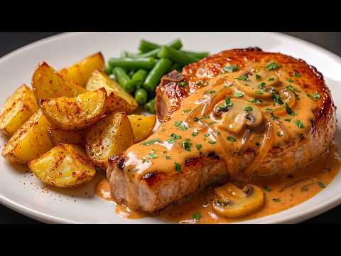 This recipe will drive you crazy! Pork chops in a creamy tomato sauce with mushrooms!