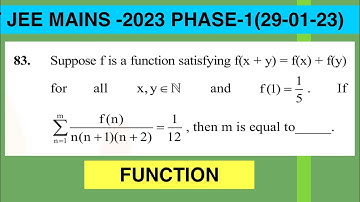f is a function satisfying f(x+y)=f(x)+f(y)for all x,y€N &f(1)=1/5 if sigma f(n)/n(n+1)(n+2)=1/12