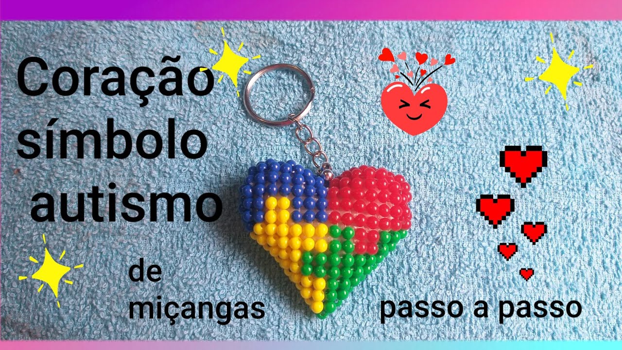 Coração simbolo do autismo de miçangas