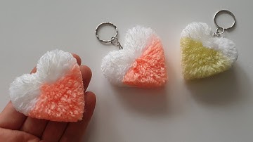 Dıy Pom Pom Keychain Making💗How to Make a Heart from String✔Beautiful And Easy