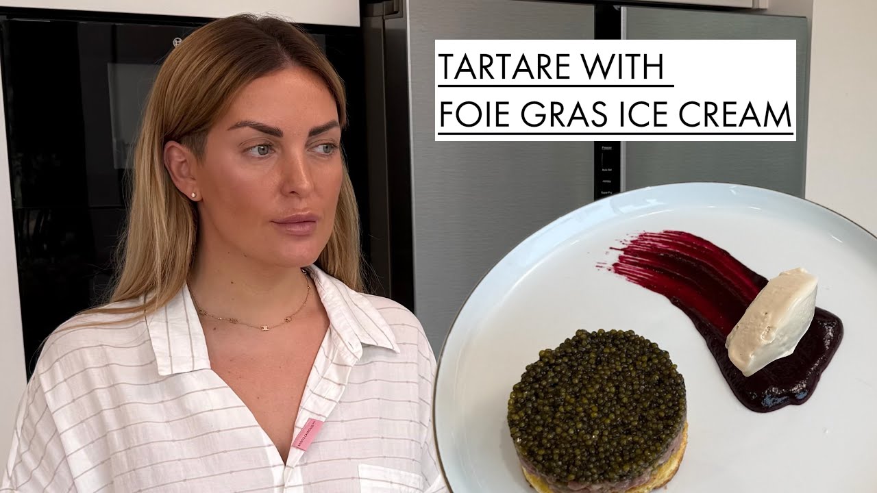 Tartare with black caviar and foie gras ice cream