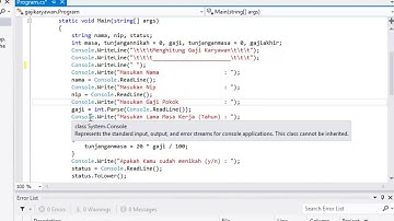 BELAJAR C# 02: Belajar Coding Bahasa Pemrograman C# dari Contoh Kasus Program Gaji Karyawan