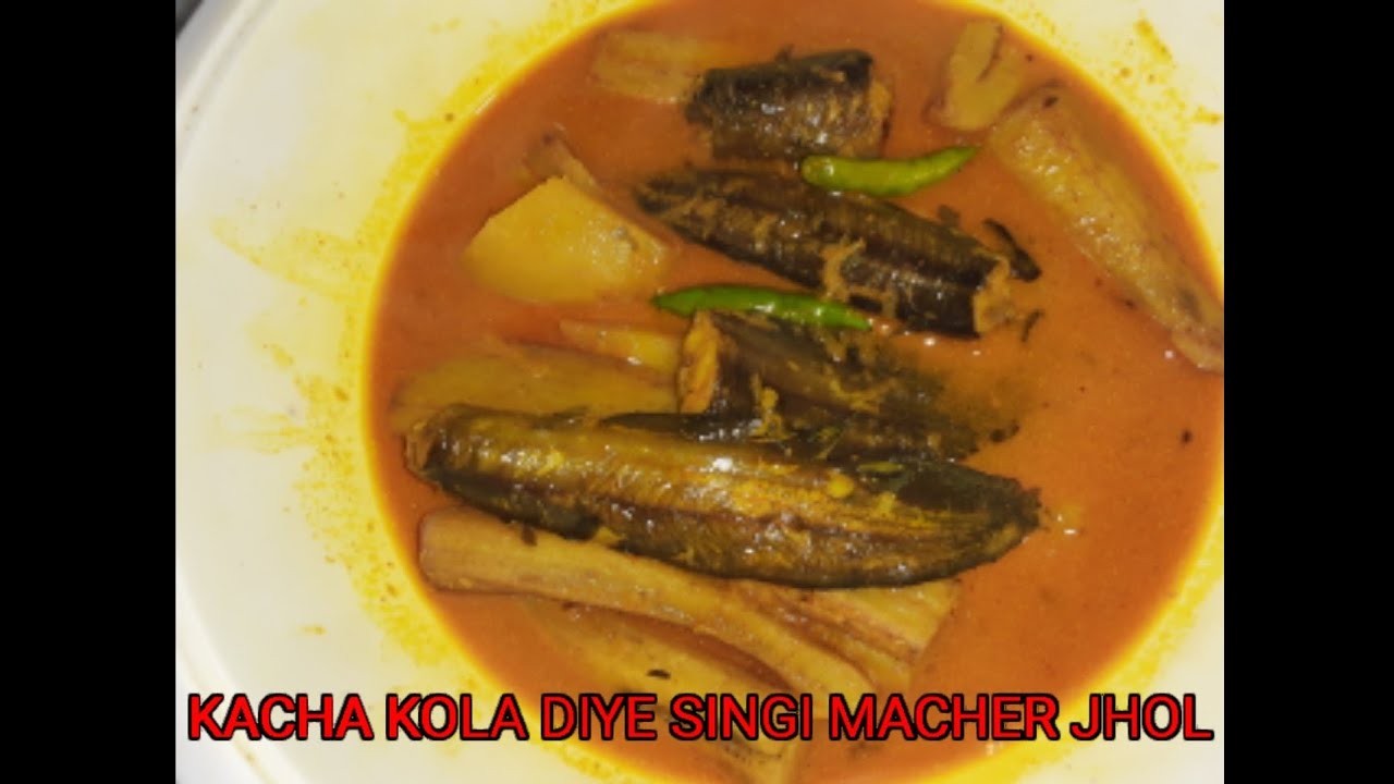 KACHA KOLA DIYE SINGI MACHER JHOL/ Bengali recipe/ how to cook cat fish