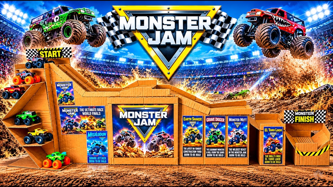 Grave Digger vs Megalodon vs Dragon! 🏁 Monster Jam Toy Truck Race - YouTube