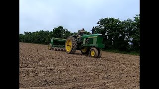 Planting soybeans with a John Deere 3020 and 8250 grain drill