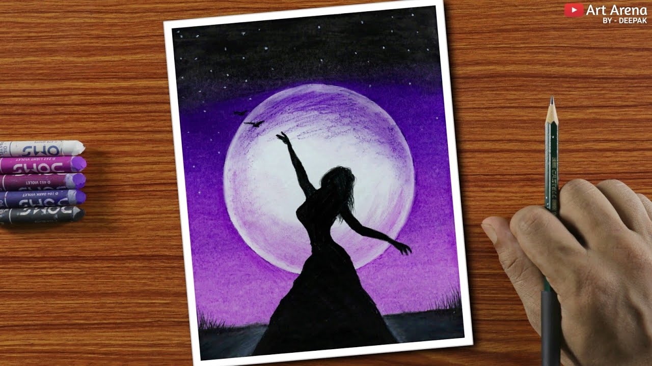 Download A Girl in Moonlight 2 - Easy Drawing for Beginners with Oil Pastels - Step by Step