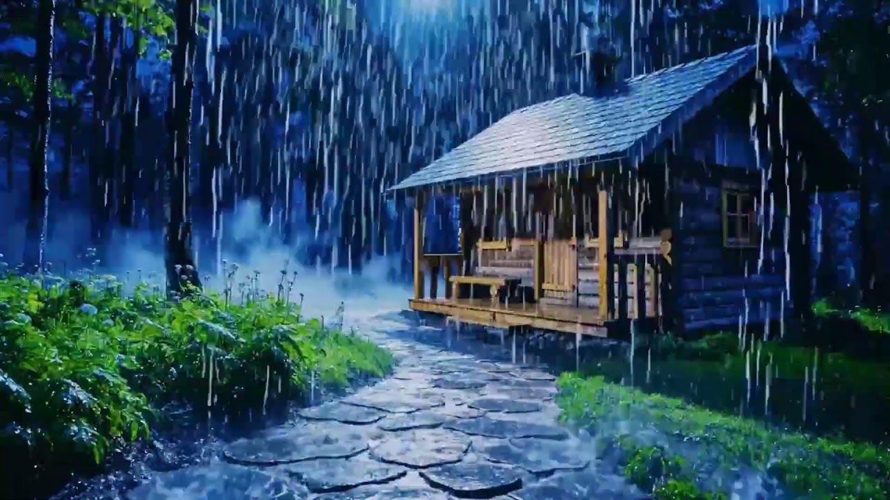 Midnight Forest ASMR: Strong Rain Ambience Beside a Simple Hut for Peaceful Sleep 0080