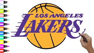 HOW TO DRAW LA LAKERS LOGO | DRAWING LOS ANGELES LAKERS BASKETBALL TEAM LOGO | NBA