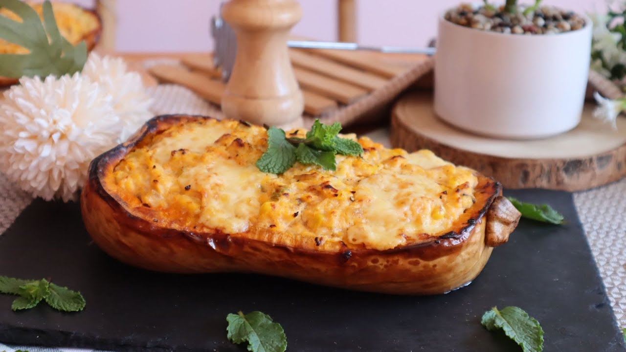 Cómo hacer una CALABAZA RELLENA de verduras y queso AL HORNO 😋