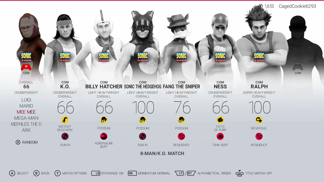 fang, ness, billy hatcher,k.o., ralph and meemee meet sonic in crossover wrestling plus