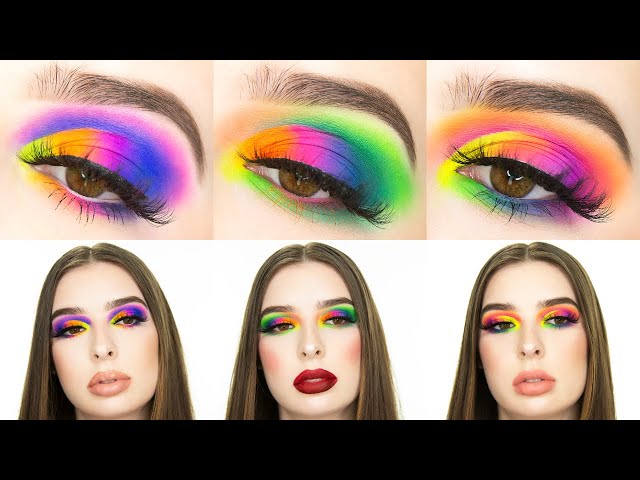 Best Eye Makeup Looks For 2021 : Pink & Orange Neon Eye Shadow Look