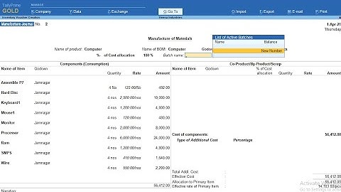 Tally Add On : --Multiple Batch in Mfg. Journal in Tally Prime software.