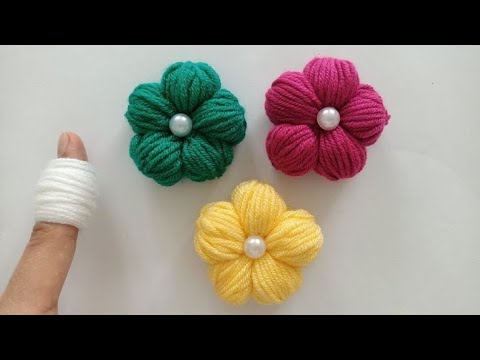 Toxuma puf çiçəyi / Tığ işi puf lif çiçeği yapımı / Crochet knitting puff flowers making