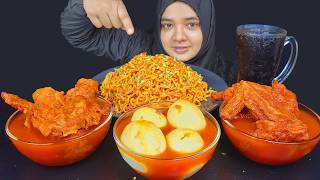 REAL MUKBANG:) EATING KOREAN SPICY NOODLES, KOREAN STYLE CHICKEN WINGS CURRY, SOFT BOILED EGG *ASMR* screenshot 5