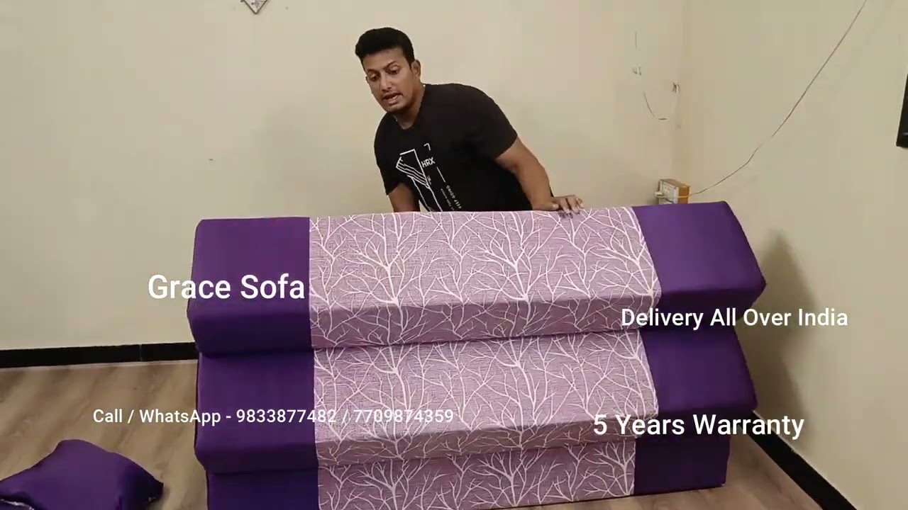 Purple colour sofa bed 3 seater folding cover washable dr foam WhatsApp 9833877482 for more colours
