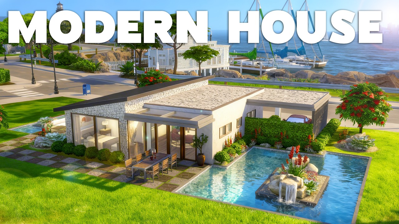 Modern House with HUGE Pool & Sunken Lounge ❤️ | The Sims 4 ASMR Speed Build | San Sequoia | No CC